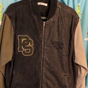 PacSun Dark Denim Bomber Jacket with Patches